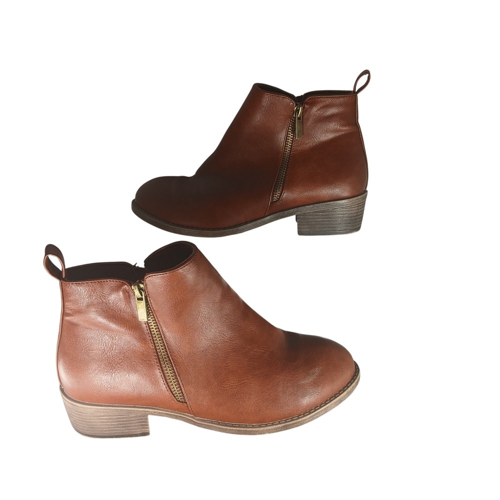 Jeossy Ankle Boots‎ 8.5 Brown Memory Foam Low Block Heel Zip Booties DJY905